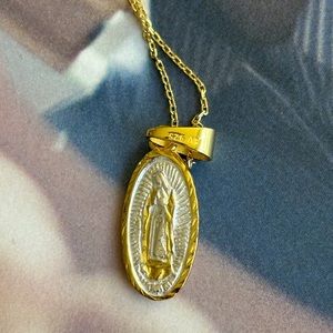 Argentino Vivo Virgin Mary two side medallion pendant 18K gold plated necklace